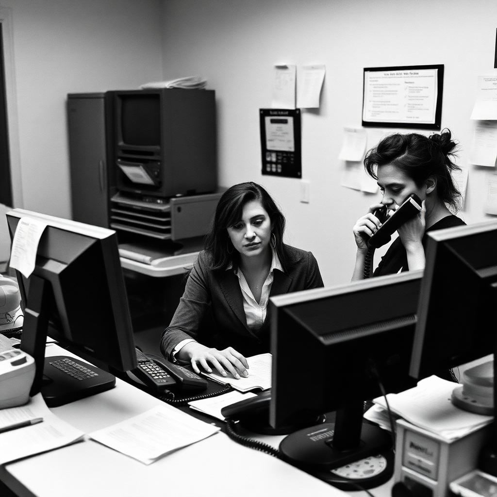 Black-and-white photo of an overwhelmed dental front desk team